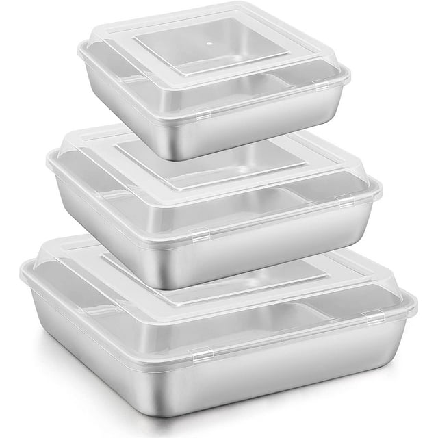 Vesteel 6Piece Cake Pan with Lid (3 Pans + 3 Lids), Stainless Steel