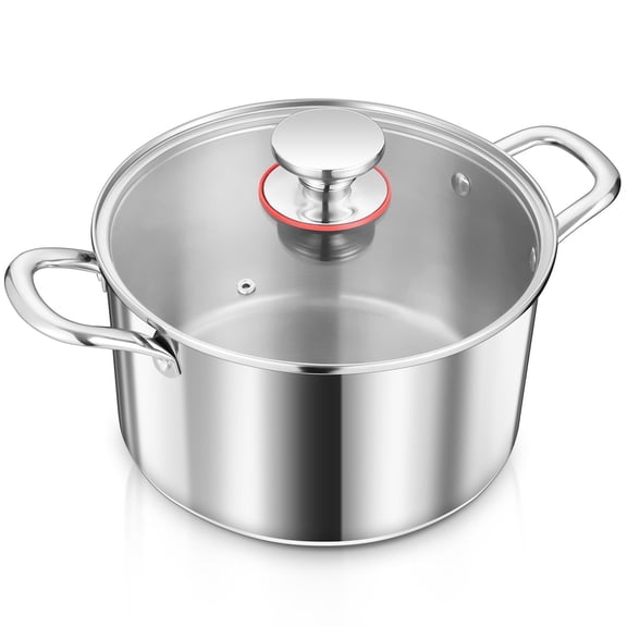 Vesteel 6 Qt Tri-Ply Stainless Steel Stock Pot, 6 Quart Stockpot Pasta Cooking Cookware with Visible Lid for Soup