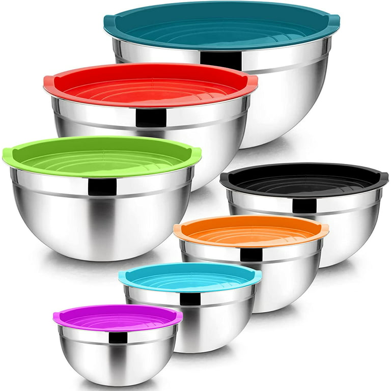 Mixing Bowls With Lids Set 1 / 1.5 / 2.5 / 3.5 / 7 Qt Stainless Steel Large  Meta