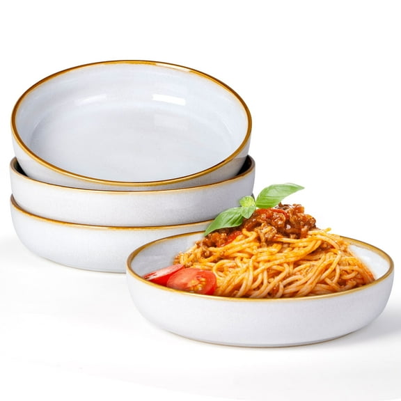 Vesteel Pasta Bowl Set of 4, 22oz Stoneware Salad Pasta Serving Bowls for Soup Dinner Cereal, Microwave & Dishwasher Safe, Seashell White
