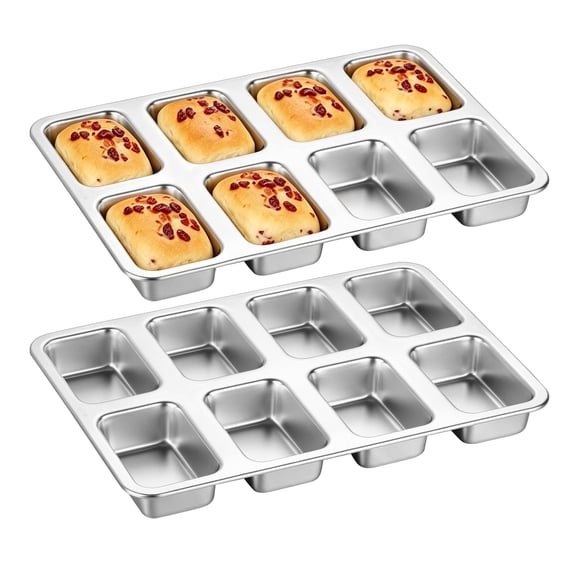 Vesteel Stainless Steel Mini Loaf Pans, 2 Pack 8-Cavity Small Bread Pans for Oven Baking, Rectangular Tiny Brownie Tins for Cornbread, 11.8 x 8.5 x 1.2, Dishwasher Safe