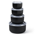 thumbnail image 1 of Vesteel Serving Bowls with Lids Set of 4, Ribbed Ceramic Mixing Bowls, Nesting Bowls for Food Storage Prep Salad, 10 / 20 / 35 / 60 OZ, Microwave & Dishwasher Safe, Matte Black, 1 of 8