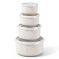 thumbnail image 1 of Vesteel Serving Bowls with Lids Set of 4, Ribbed Ceramic Mixing Bowls, Nesting Bowls for Food Storage Prep Salad, 10 / 20 / 35 / 60 OZ, Microwave & Dishwasher Safe, Shell White, 1 of 8