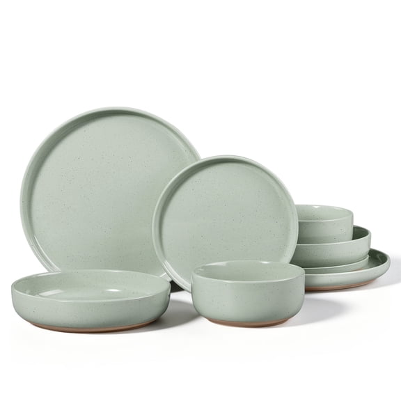 Vesteel Dinnerware Sets for 2, 8-Piece Stoneware Plates and Bowls Set, Dishes Set for Home Restaurant, Microwave and Dishwasher Safe, Light Green