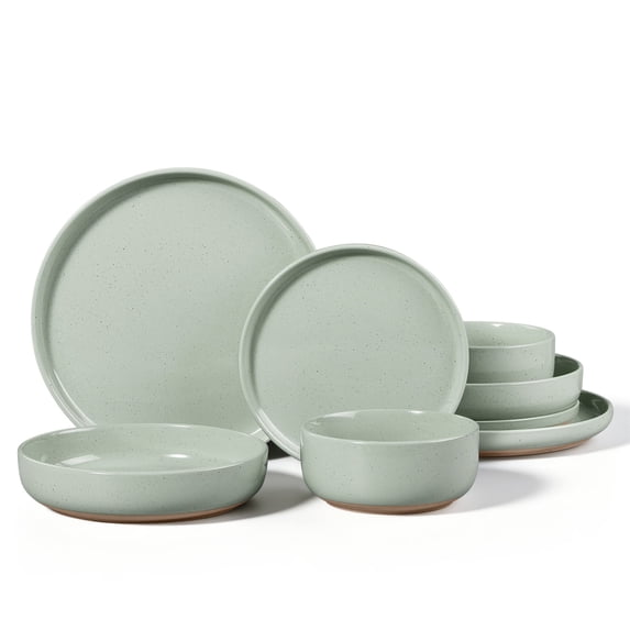 Vesteel Dinnerware Sets for 2, 8-Piece Stoneware Plates and Bowls Set, Dishes Set for Home Restaurant, Microwave and Dishwasher Safe, Light Green