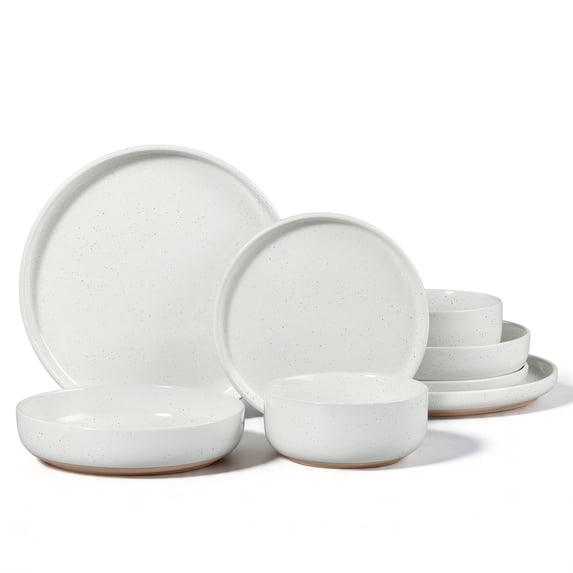Vesteel Dinnerware Sets for 2, 8-Piece Stoneware Plates and Bowls Set, Dishes Set for Home Restaurant, Microwave and Dishwasher Safe, Speckled White