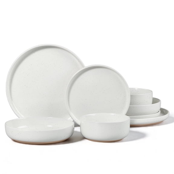 Vesteel Dinnerware Sets for 2, 8-Piece Stoneware Plates and Bowls Set, Dishes Set for Home Restaurant, Microwave and Dishwasher Safe, Speckled White