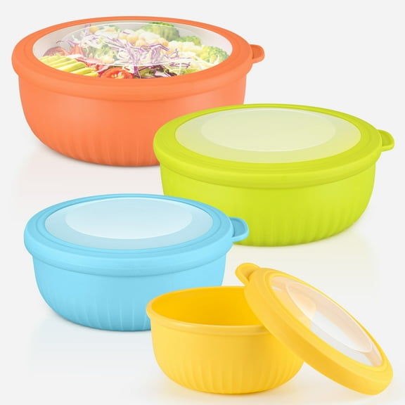 Vesteel 8Pcs Mixing Bowl Set with Lids, Nesting Plastic Bowls for for Mixing Serving Preparing Storage, Kitchen Prep Bowls, Dishwasher Safe, Multi-Color