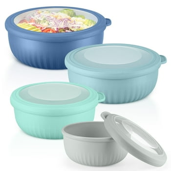 Vesteel 8Pcs Mixing Bowl Set with Lids, Nesting Plastic Bowls for for Mixing Serving Preparing Storage, Kitchen Prep Bowls, Dishwasher Safe, Sky Blue