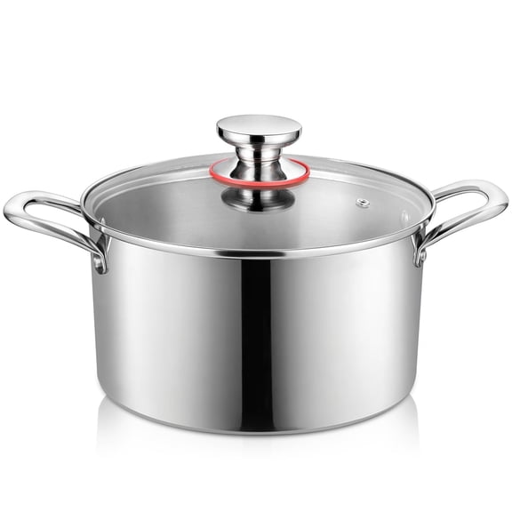 Vesteel 8 Qt Tri-Ply Stainless Steel Stock Pot, 8 Quart Stockpot Pasta Cooking Cookware with Visible Lid for Soup