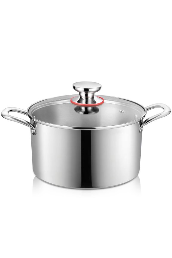 8 Qt Tri-Ply Stainless Steel Stock Pot, 8 Quart Stockpot Pasta Cooking Cookware with Visible Lid for Soup