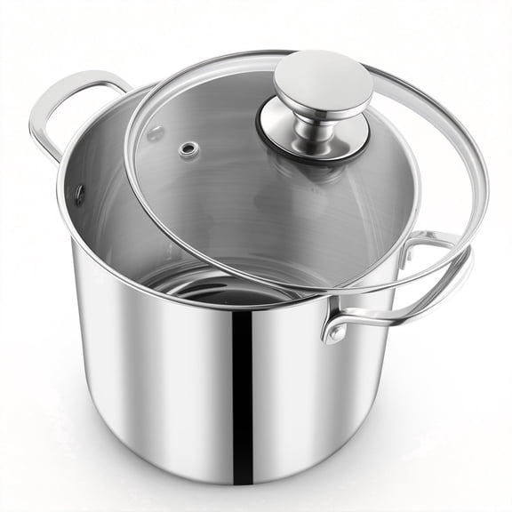 Vesteel 8QT Stock Pot with Lid, Tri-Ply Bottom Stainless Steel Stockpot for Cooking Simmering Soup Stew, Heavy Duty Cookware Compatible with All Cooktops, Dishwasher Safe