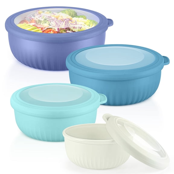 Vesteel 8Pcs Mixing Bowl Set with Lids, Nesting Plastic Bowls for for Mixing Serving Preparing Storage, Kitchen Prep Bowls, Dishwasher Safe, Blue