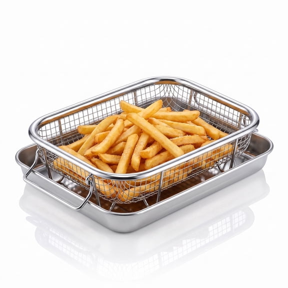Vesteel 9 inch Air Fryer Pan with Basket Set, Stainless Steel Oven Crisper Tray for Baking, Roasting, and Healthy Cooking, Dishwasher Safe