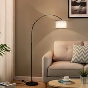 Vesteel Arc Floor Lamp, Tall Lamp with 3 Color Temperature, Standing Lamp with Adjustable Hanging Linen Shade for Living Room Bedroom Office, Metal Body & Pedal Switch
