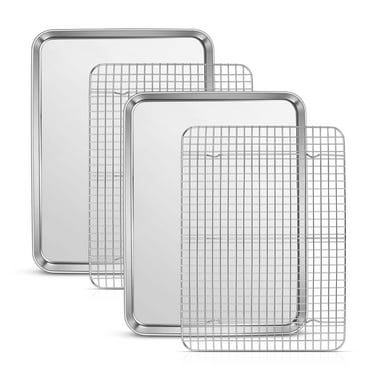 Vesteel Baking Sheets and Racks Set of 4, Stainless Steel Extra Large Rectangle Baking Cookie Sheet Oven Tray and Cooling Grid Rack - 17.7" x 13" x 1"