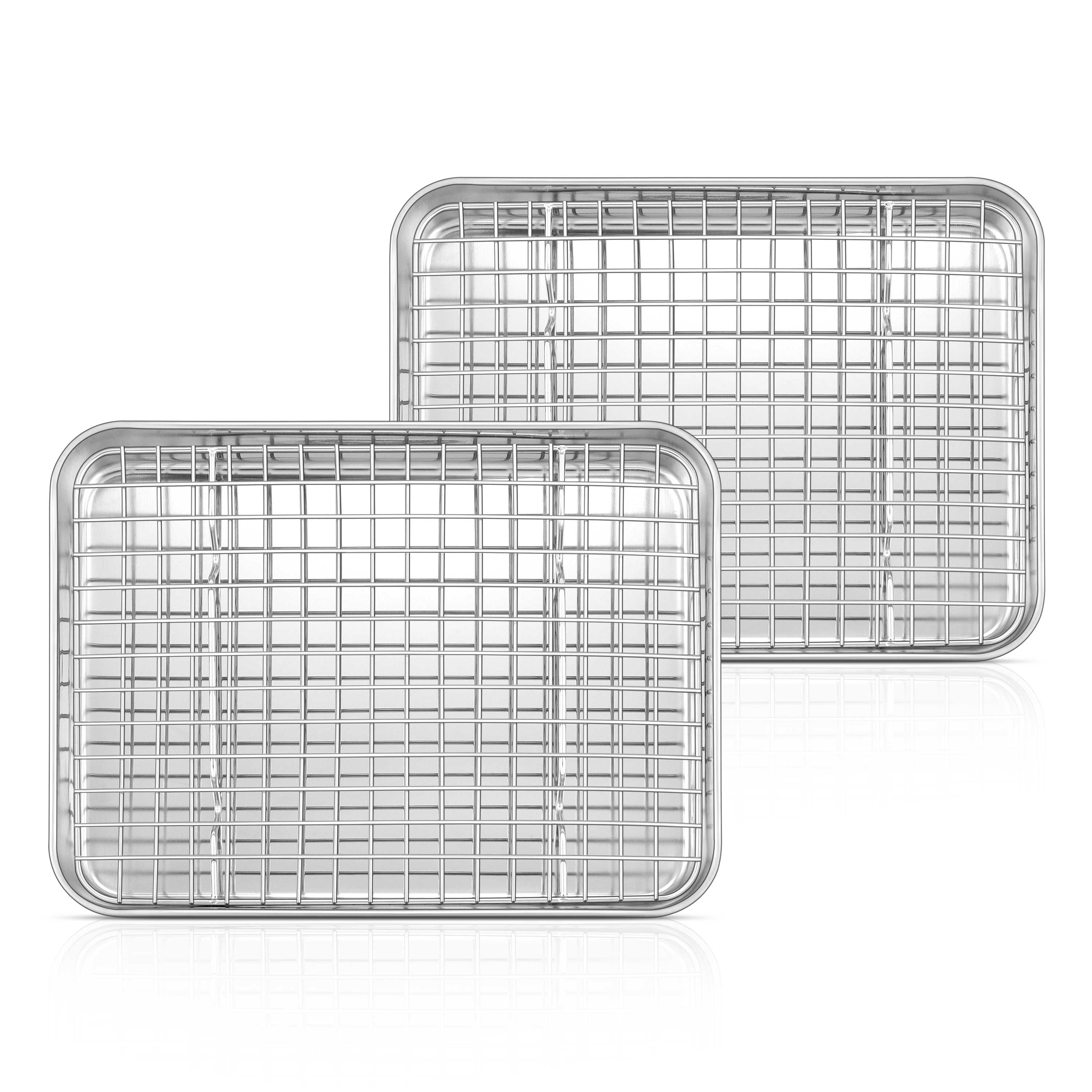 WEZVIX Stainless Steel Baking Sheet with Cooling Rack Set of 2 Cookie Sheet  with Wire Rack Rectangle Size 10 x 8 x 1 inch, Non Toxic, Rust Free & Less