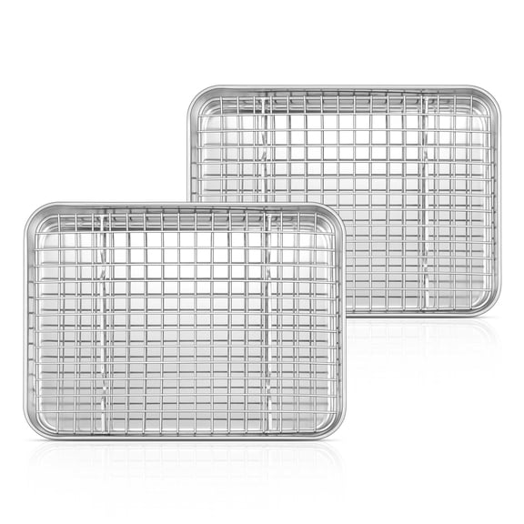 Vesteel Baking Sheets and Racks Set(2 Pans + 2 Racks), Stainless Steel Rectangle Baking Cookie Sheet Oven Tray and Cooling Grid Rack - 10 x 8 x 1 inch
