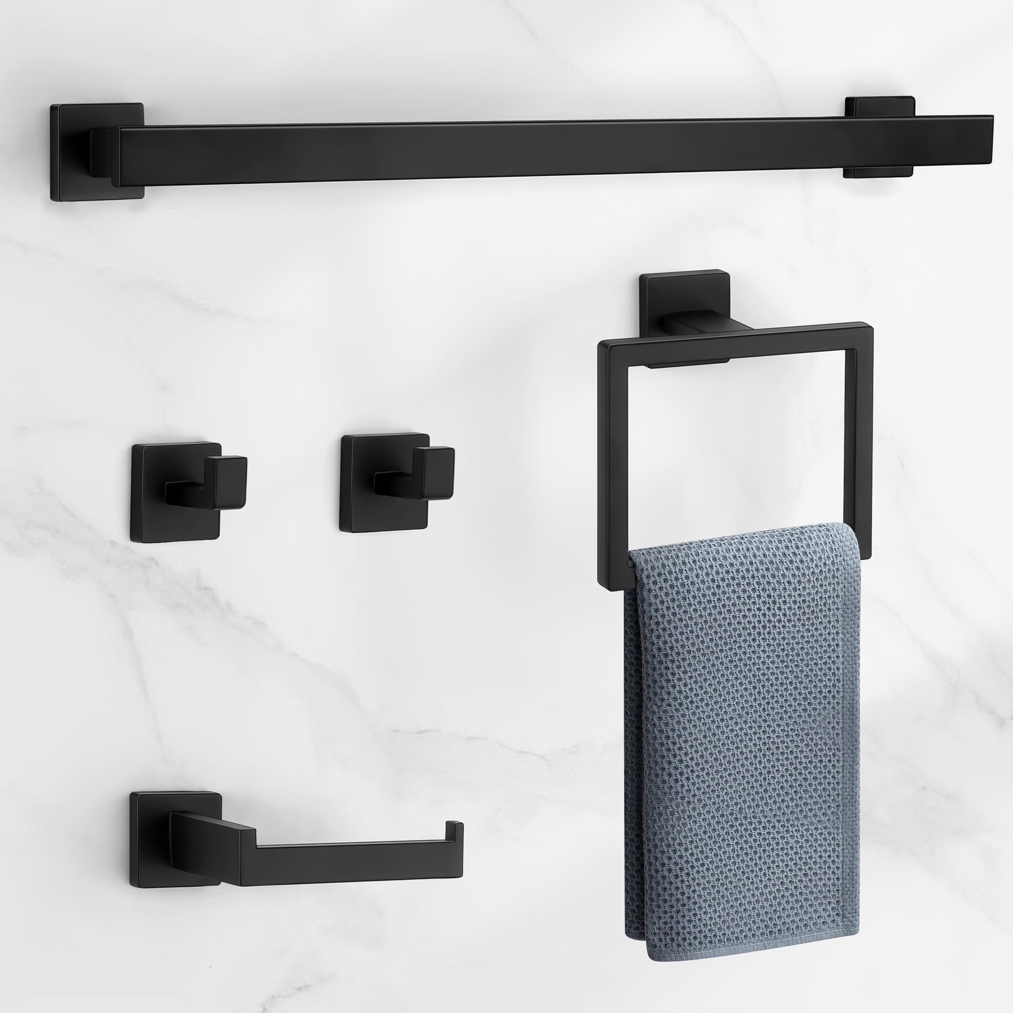 Vesteel Bathroom Hardware Set, 5 Pieces Stainless Steel Bath Towel Bar Set, 24 inch Towel Racks for Bathroom, Bath Toilet Accessories Sets Wall Mounted, Matte Black