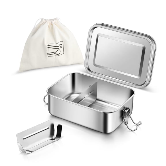 Vesteel Bento Box, 29oz Stainless Steel Lunch Box Metal Food Container with 2 Removable Dividers & Carry Bag, Portable & Leak-Proof