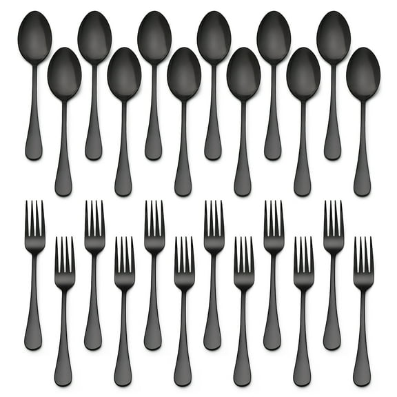 Vesteel Black Silverware Set, 24-Piece Forks and Spoons Set Stainless Steel Dinner Spoons and Forks Flatware Set, Heavy Duty & Dishwasher Safe