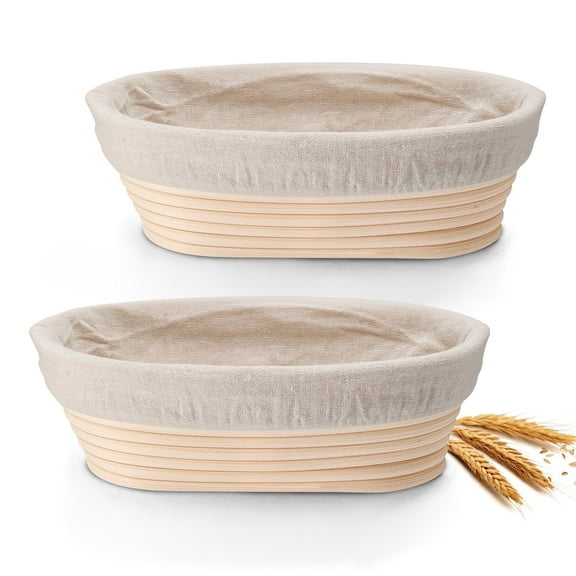 Vesteel Bread Proofing Basket Set of 2, 10 inch Oval Banneton Bread Baking Baskets with Liner, Baking Supplies Tools Included for Fermenting Baking Dough