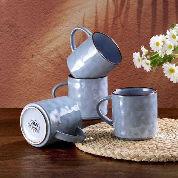 Vesteel Coffee Cups Set of 4, 14oz Ceramic Mugs Set with Handle, Porcelain Mug for Latte Tea Beer Hot Cocoa, Dishwasher & Microwave Safe, Uranus Blue