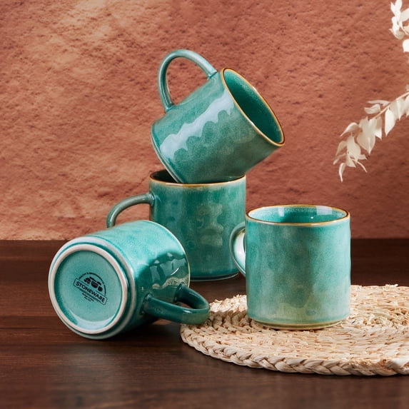 Vesteel Coffee Cups Set of 4, 14oz Ceramic Mugs Set with Handles, Porcelain Mug for Latte Tea Beer Hot Cocoa, Dishwasher & Microwave Safe, Jade Green