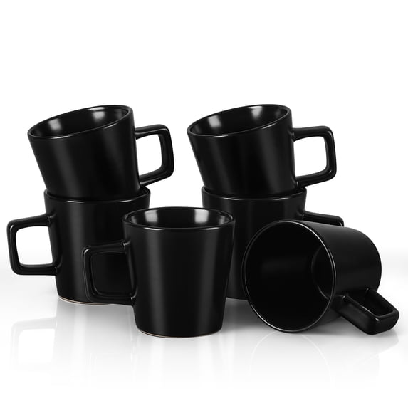 Vesteel coffee mugs set of 6, 11oz matte black stoneware ceramic cups with handles