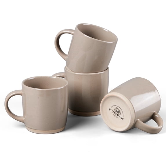Vesteel Coffee Mugs Set of 4, 11 Ounces Porcelain Coffee Cups with handle, Ceramic Stoneware Mug for Milk, Coffee, Hot Cocoa, Microwave & Dishwasher Safe, Cappuccino Brown