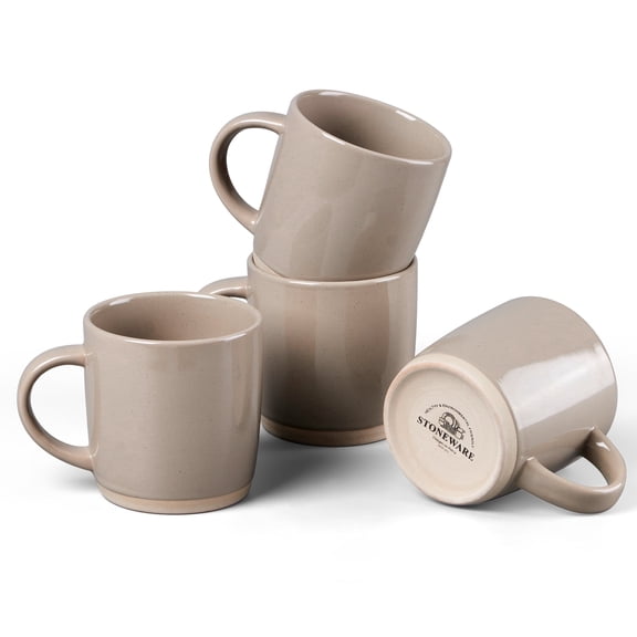 Vesteel Coffee Mugs Set of 4, 11 Ounces Porcelain Coffee Cups with handle, Ceramic Stoneware Mug for Milk, Coffee, Hot Cocoa, Microwave & Dishwasher Safe, Cappuccino Brown