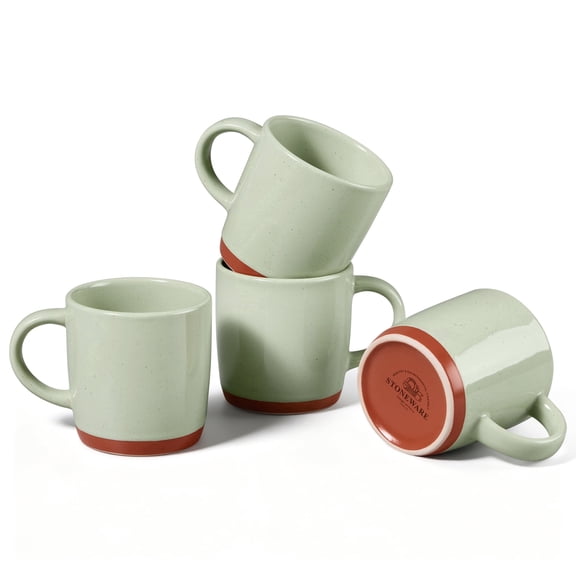 Vesteel Espresso Mugs Set of 4, 12oz Ceramic Coffee Cups with Handle, Modern Stoneware Mugs for Latte, Cappuccino, Cocoa, Dishwasher & Microwave Safe, Light Green
