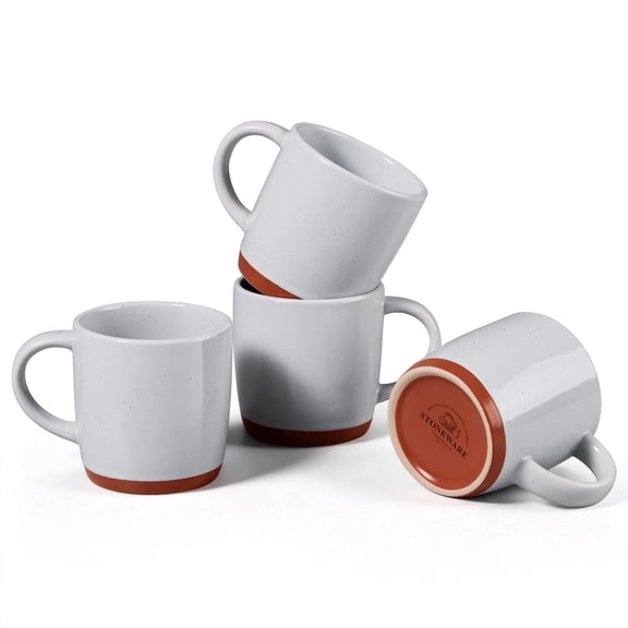 Vesteel Coffee Mugs Set of 4, 12oz Ceramic Coffee Cup with Handle, Modern Stoneware Mugs for Latte, Cappuccino, Cocoa, Dishwasher & Microwave Safe, Light Grey