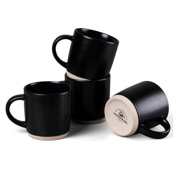 Vesteel Coffee Mugs Set of 4, 12oz Porcelain Coffee Cups with handle, Ceramic Stoneware Mug for Milk, Coffee, Hot Cocoa, Microwave & Dishwasher Safe, Matte Black