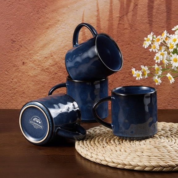 Vesteel Coffee Cups Set of 4, 14oz Ceramic Mugs Set with Handles, Porcelain Mug for Latte Tea Beer Hot Cocoa, Dishwasher & Microwave Safe, Ocean Blue