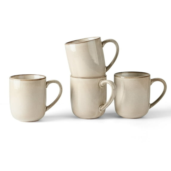 Vesteel Coffee Mug Set of 4, Ceramic Coffee Cups with Handles, 14oz Handmade Reactive Glaze Mugs Set for Coffee Tea Milk, Mug Gifts for Thanksgiving Day Anniversary, Khaki