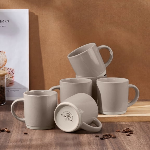 Vesteel Coffee Mugs Set of 6, 12oz Ceramic Coffee Cups Set with Makeup Clay for Coffee Tea Milk, Mug Gifts for Thanksgiving Day Anniversary, Cappuccino Brown