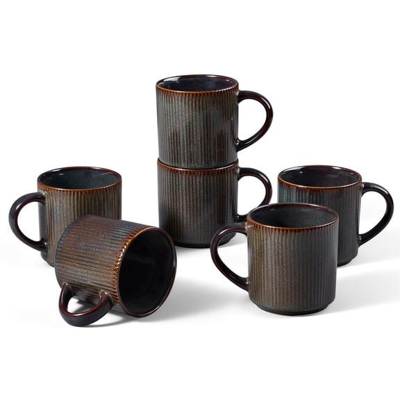 Vesteel Ceramic Coffee Mug Set of 6, 12 Ounce Porcelain Stoneware Mug with Handles, Catering Coffee Cups for Coffee, Tea, Hot Cocoa, Milk, Microwave and Dishwasher Safe, Blackish Green