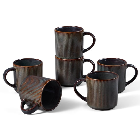 Vesteel Ceramic Coffee Mug Set of 6, 12 Ounce Porcelain Stoneware Mug with Handles, Catering Coffee Cups for Coffee, Tea, Hot Cocoa, Milk, Microwave and Dishwasher Safe, Blackish Green