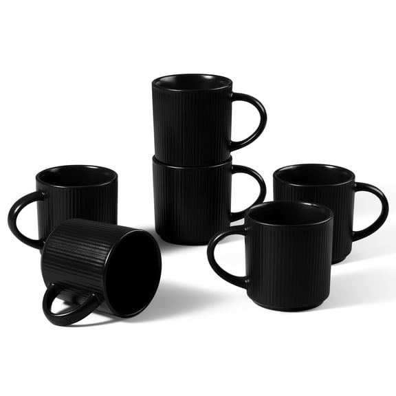 Vesteel Ceramic Coffee Mug Set of 6, 12 Ounce Porcelain Stoneware Mug with Handles, Catering Coffee Cups for Coffee, Tea, Hot Cocoa, Milk, Microwave and Dishwasher Safe, Matte Black