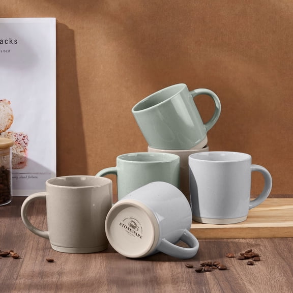 Vesteel Coffee Mugs Set of 6, 12oz Ceramic Coffee Cups Set with Makeup Clay for Coffee Tea Milk, Mug Gifts for Thanksgiving Day Anniversary, Multi-color