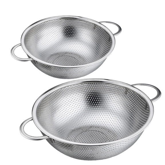 VeSteel Colander Set of 2, Stainless Steel Micro-Perforated Colanders Strainers for Draining Rinsing Washing, Ideal for Pasta Vegetables Fruits, Heavy Duty & Dishwasher Safe - 1/3 Quart