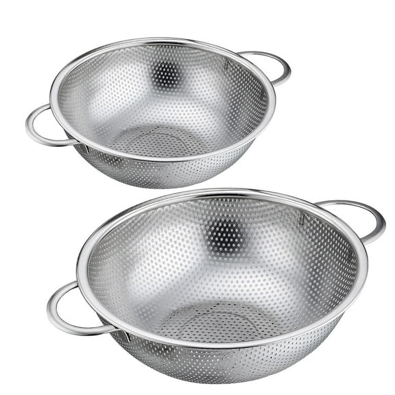 VeSteel Colander Set of 2, Stainless Steel Micro-Perforated Colanders Strainers for Draining Rinsing Washing, Ideal for Pasta Vegetables Fruits, Heavy Duty & Dishwasher Safe - 1/3 Quart