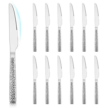 Vesteel Dinner Knives Set of 12, 8.9 inch Stainless Steel Hammered Table Cutlery Knife Set, Mirror Finish & Dishwasher Safe