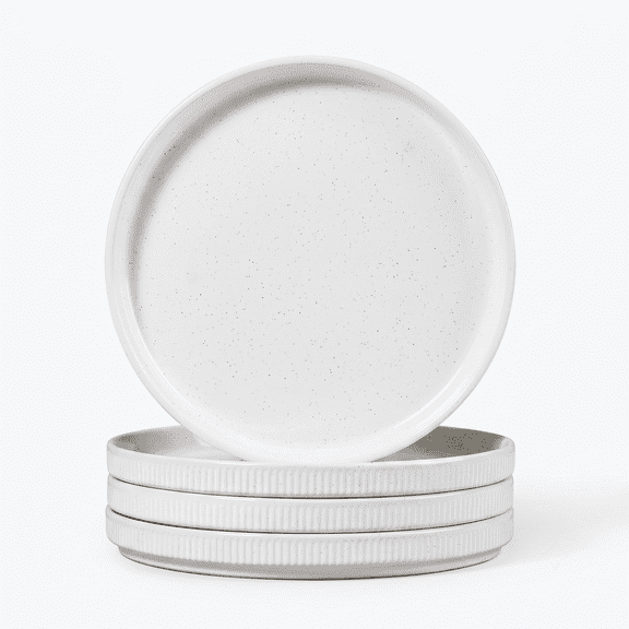 Vesteel Salad Plate for 4, 8 inch Stoneware Dinner plates with Textured Stripes, 4-Piece Ceramic Kitchen Plates for Dessert Salad, Dishwasher Safe & Microwave Safe, Speckled White
