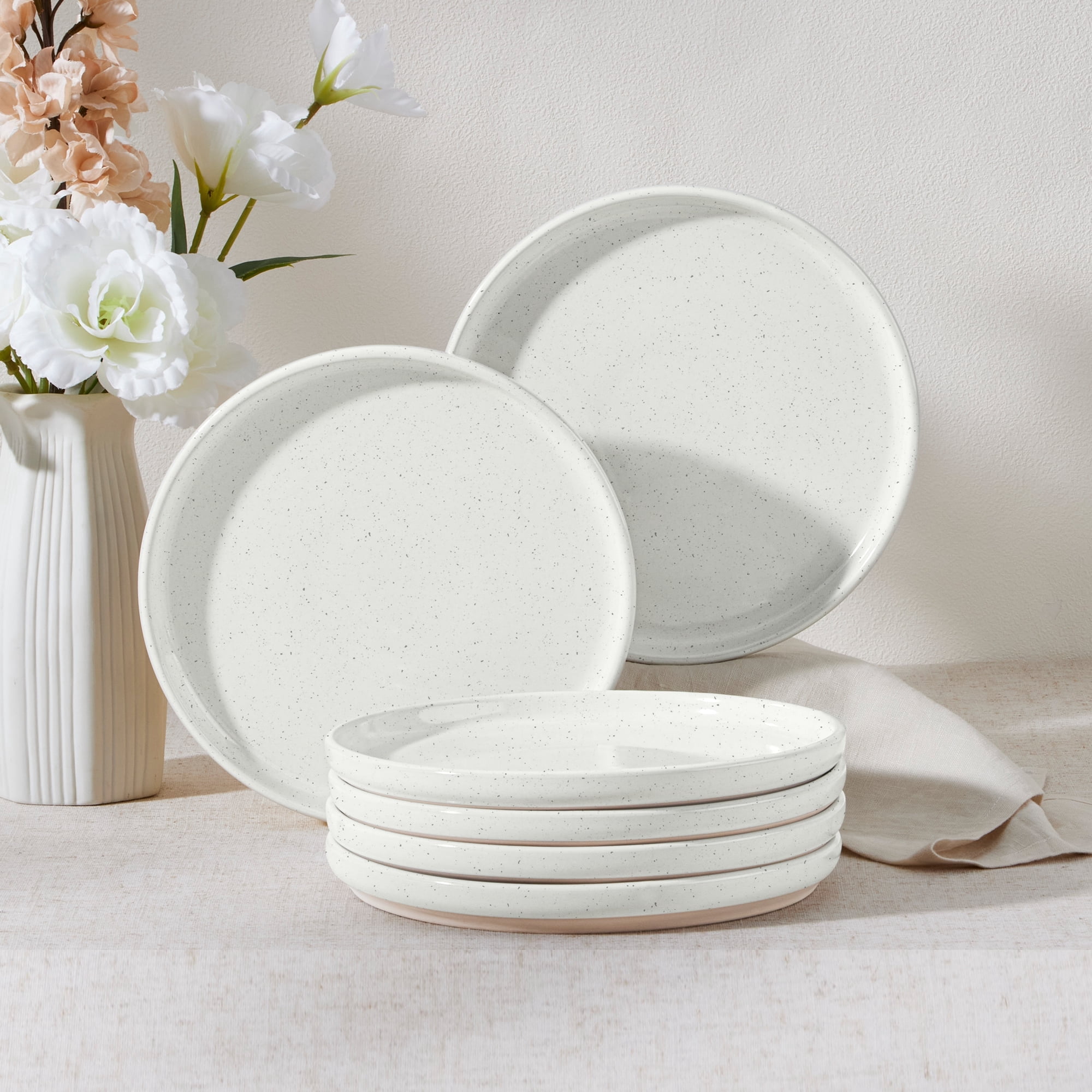 Vesteel Dinner Plates Set of 6, 7.9inch Ceramic Stoneware Sets for Home Restaurant, Farmhouse Dinnerware for Serving Steak, Pizza, Dishwasher & Microwave Safe