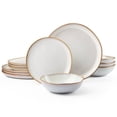 thumbnail image 1 of Vesteel Dinnerware Set, 12 Pieces Premium Stoneware Plates and Bowls Set for 4, Handmade Reactive Glaze Dishes for Home, Chip & Scratch Resistant, Microwave and Dishwasher Safe - Pearl White, 1 of 9