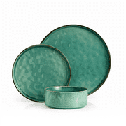 Vesteel Dinnerware Sets, 12-Piece Stoneware Plates and Bowls Set, Dishes Set for 4, Elegant Ceramic Dinnerware for Home Restaurant - Jade Green