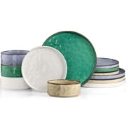 Vesteel Dinnerware Sets, 12-Piece Stoneware Plates and Bowls Set, Dishes Set for 4, Elegant Ceramic Dinnerware for Home Restaurant, Multi-color