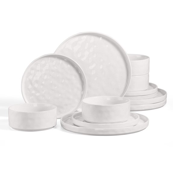 Vesteel Dinnerware Sets, 12-Piece Stoneware Plates and Bowls Set, Dishes Set for 4, Elegant Ceramic Dinnerware for Home Restaurant - Speckled White
